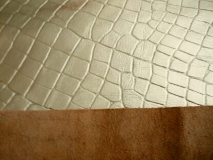 Yellow Gold Foiled Mock Croc embossed leather 1.2mm 2.5inch x 9inch SK037 - Image 3